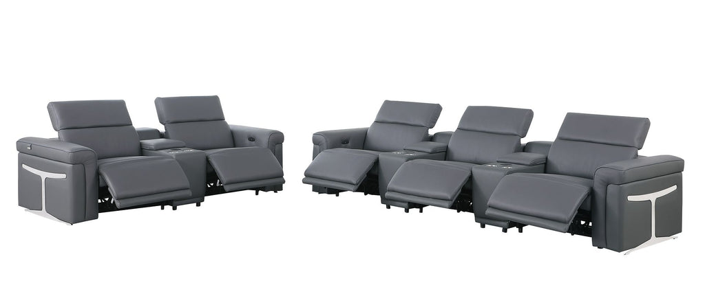 1126 Divanitalia 8-Piece Modular Power Reclining Sofa & Loveseat Set in Top Grain Italian Leather with 5 Power Recliners & Power Headrests - Dark Grey - SKU 1126-DK_GREY-8.5-HT - view 5
