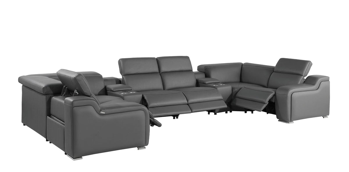 1116 Divanitalia 8-Piece U-Shaped Sectional Sofa in Top Grain Italian Leather with 4 Power Recliners & Power Headrests - Dark Grey - SKU 1116-DK_GREY-8PC-4PWR-U-SECTIONAL-GROUP - view 5