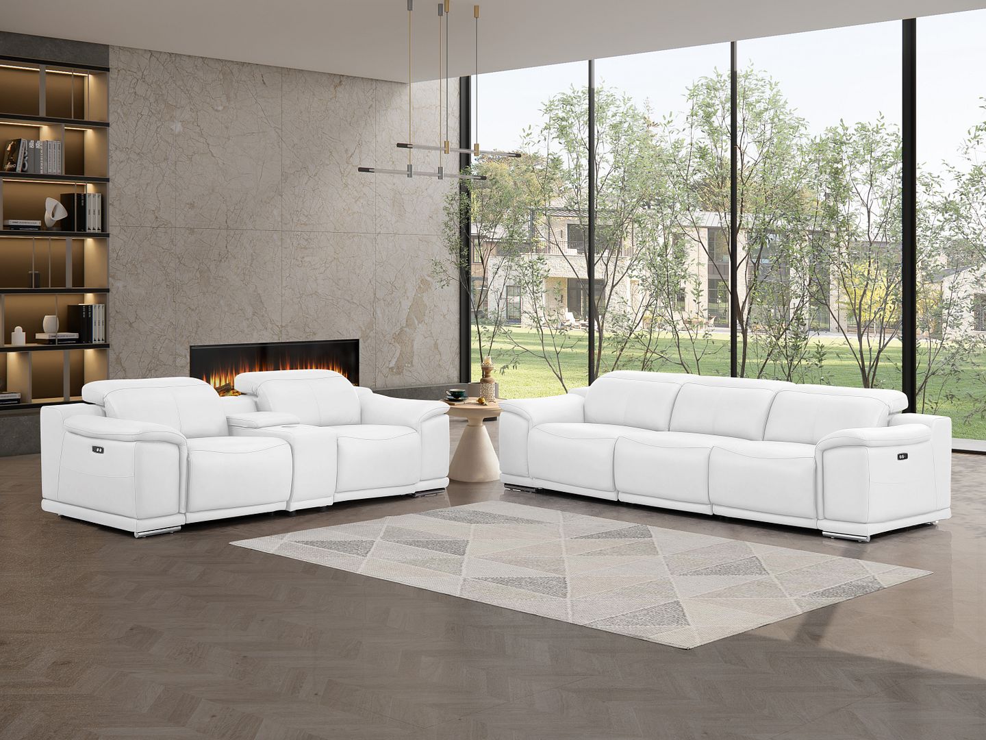 2679 Genuine Leather Reclining Set - Sofa and Loveseat with 5 Power Recliners - White