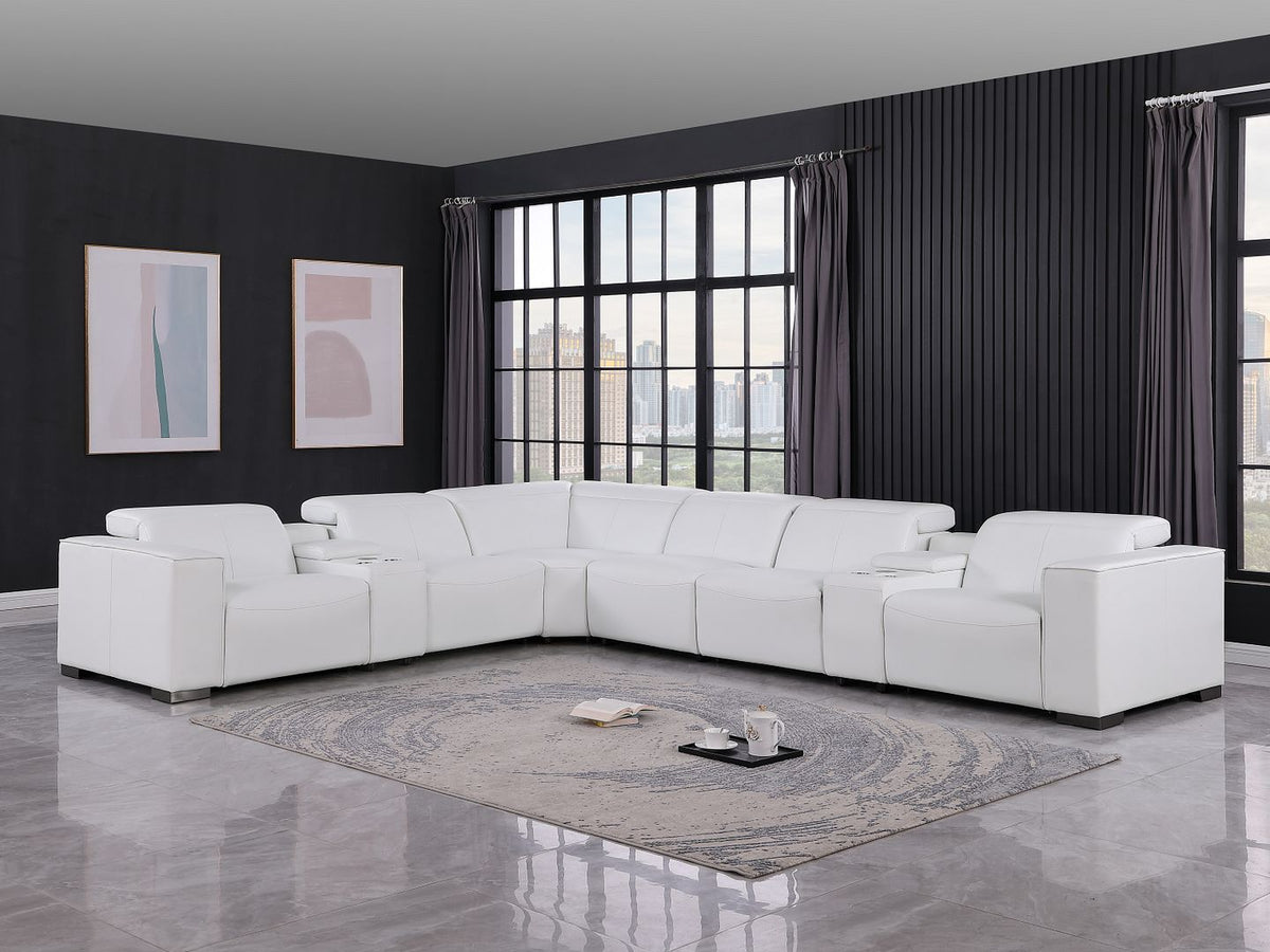 1208 8 Piece L-Shaped Leather Sectional Sofa with 3 Power Recliners & Power Headrests - White - SKU 1208-WHITE-8PC-3PWR-SECTIONAL- GROUP