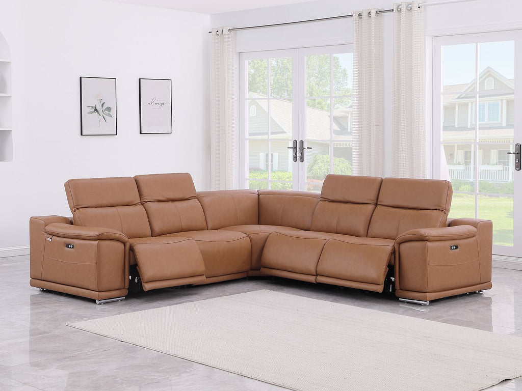 9762 Divanitalia 5-Piece L-Shaped Top Grain Italian Leather Sectional Sofa with 3 Power Recliners