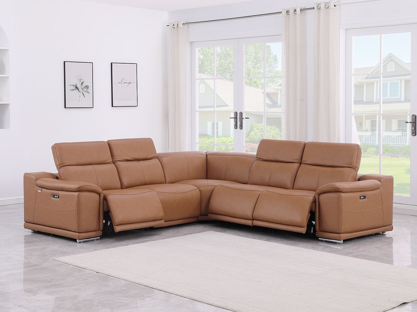 9762 Divanitalia 5-Piece L-Shaped Top Grain Italian Leather Sectional Sofa with 3 Power Recliners