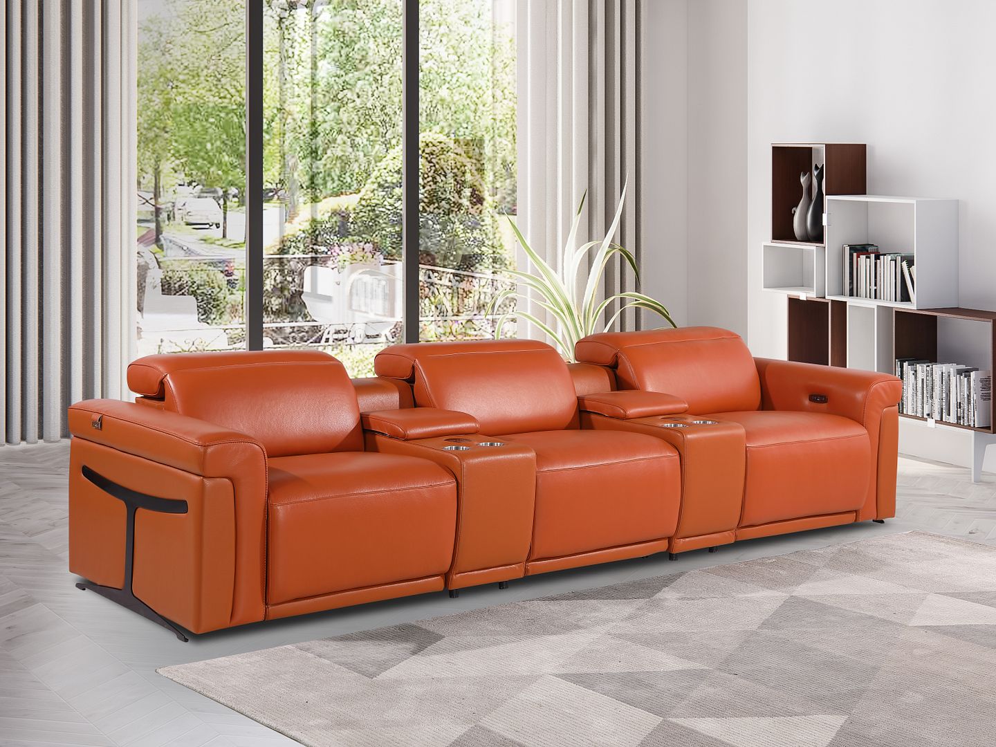 1126 Divanitalia 5-Piece Modular Power Reclining Sofa in Top Grain Italian Leather with 3 Power Recliners & Power Headrests - Camel