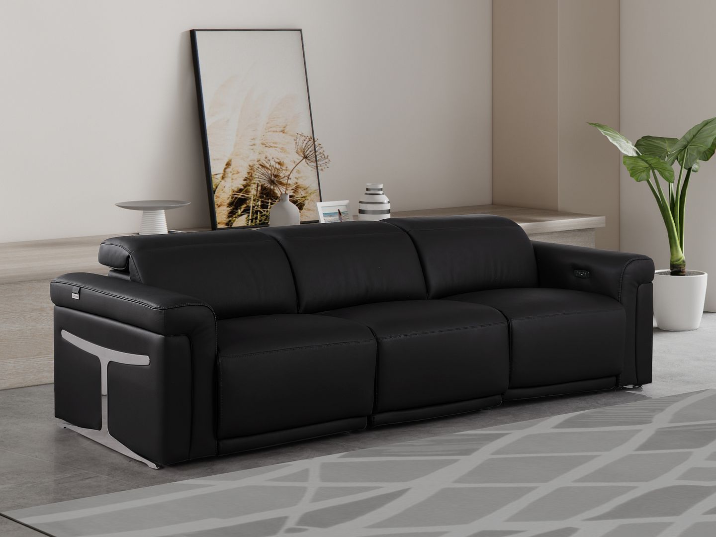 1126 Divanitalia 3-Piece Modular Power Reclining Sofa in Top Grain Italian Leather with 2 Power Recliners & Power Headrests - Black