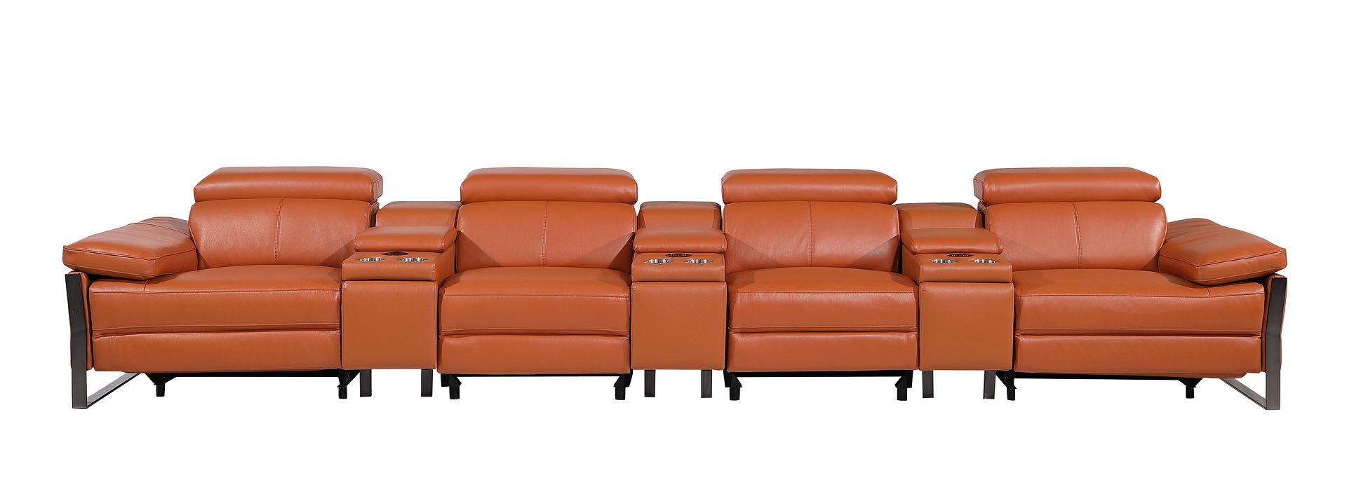 1246 Divanitalia Modular Power Triple Reclining Triple Console Sofa with Power Reclining Headrests - Top Grain Italian Leather