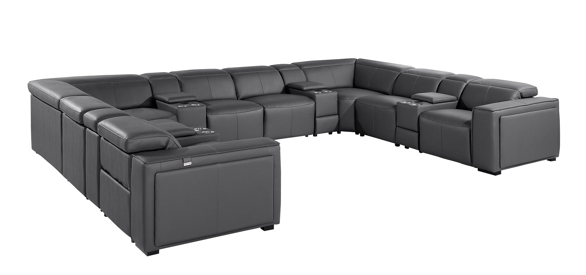 1224 Divanitalia 12-Piece U-Shaped Sectional Sofa in Top Grain Italian Leather with 4 Power Recliners & Power Headrests