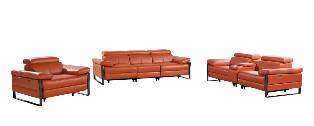 1246 Divanitalia Modular Power Dual Reclining Sofa, Console Loveseat, and Chair Set with Power Headrests - Top Grain Italian Leather - Camel - SKU 1246-CAMEL-7.5-HT-3PC - view 3