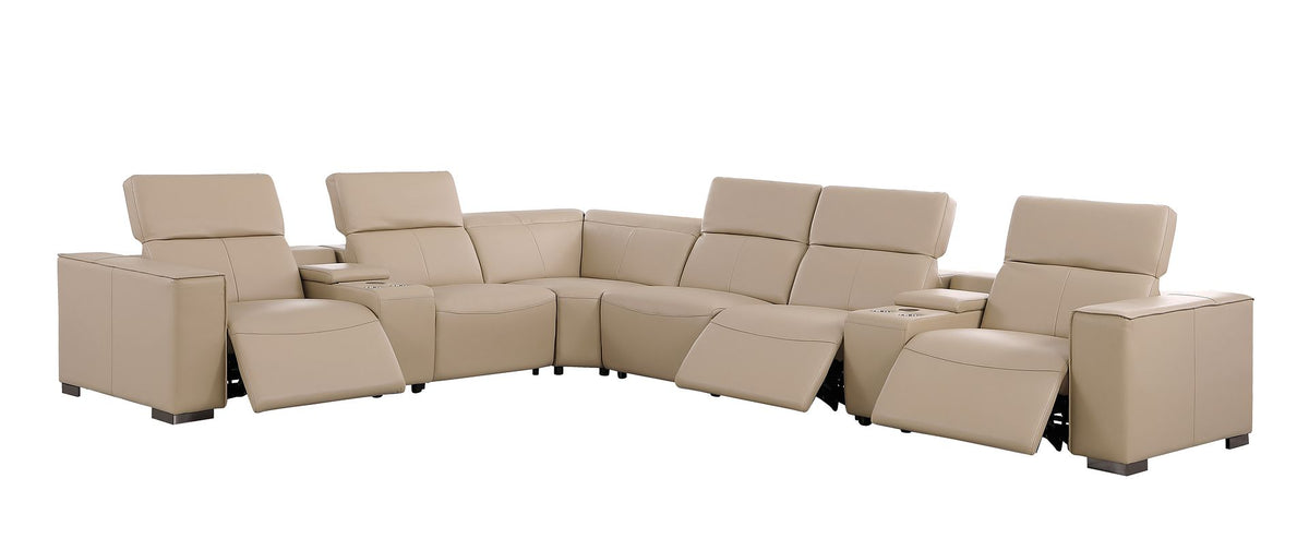 1208 8 Piece L-Shaped Leather Sectional Sofa with 3 Power Recliners & Power Headrests - Beige - SKU 1208-BEIGE-8PC-3PWR-SECTIONAL- GROUP - view 4