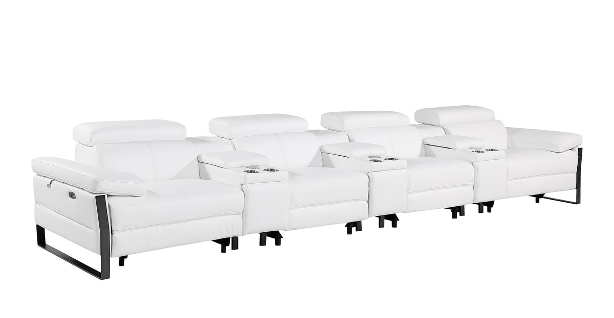 1246 Divanitalia Modular Power Triple Reclining Triple Console Sofa with Power Reclining Headrests - Top Grain Italian Leather - White - SKU 1246-WHITE-S-7.4-HT - view 4
