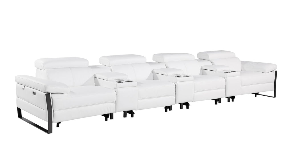 1246 Divanitalia Modular Power Triple Reclining Triple Console Sofa with Power Reclining Headrests - Top Grain Italian Leather