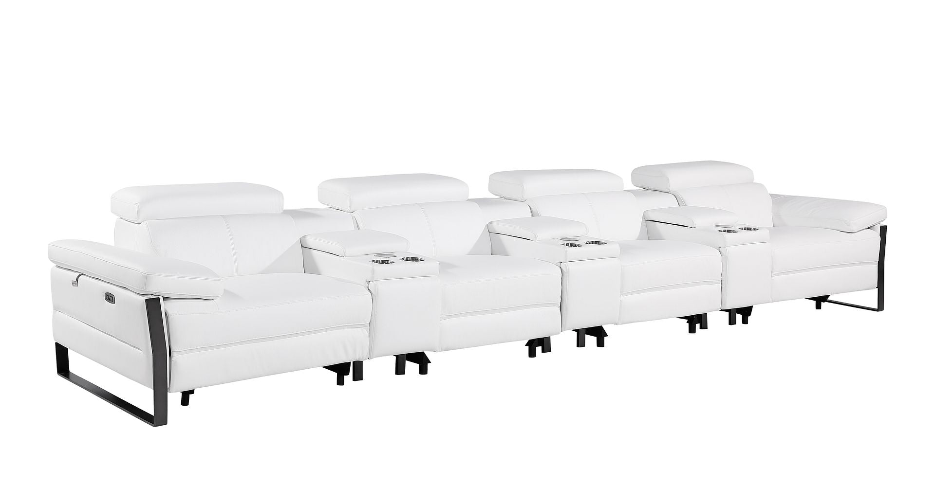 1246 Divanitalia Modular Power Triple Reclining Triple Console Sofa with Power Reclining Headrests - Top Grain Italian Leather