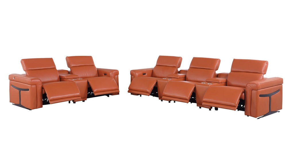 1126 Divanitalia 8-Piece Modular Power Reclining Sofa & Loveseat Set in Top Grain Italian Leather with 5 Power Recliners & Power Headrests - Camel - SKU 1126-CAMEL-8.5-HT - view 5