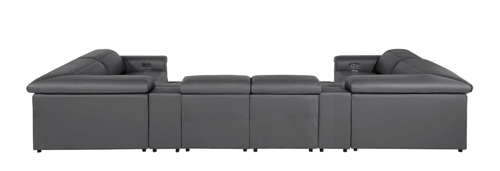 1126 Divanitalia 8-Piece U-Shaped Sectional Sofa in Top Grain Italian Leather with 2 Power Recliners & Power Headrests