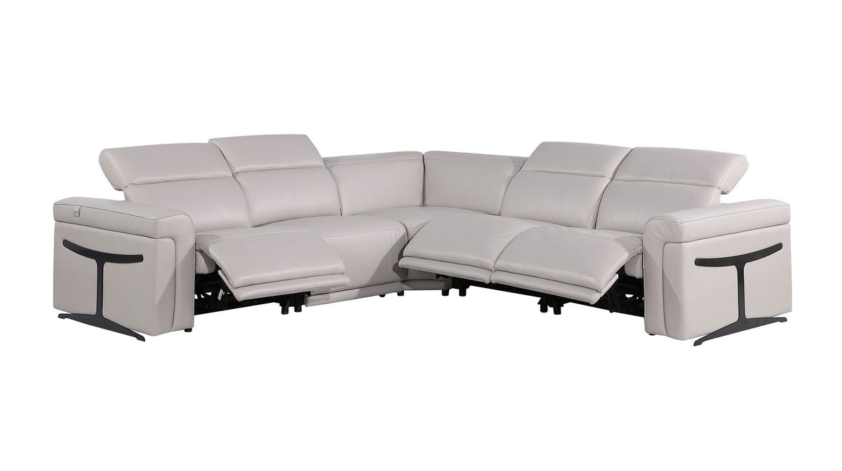1126 Divanitalia 5-Piece L-Shaped Sectional Sofa in Top Grain Italian Leather with 3 Power Recliners & Power Headrests - Light Grey - SKU 1126-LT-GREY-SEC-5PC-3PWR-SECTIONAL-GROUP - view 3