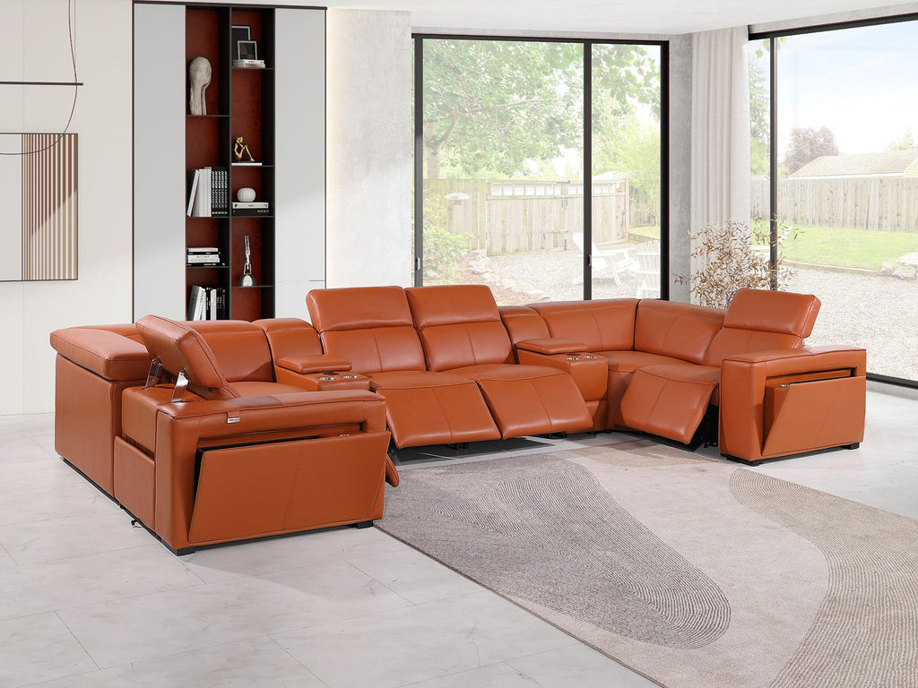 1224 Divanitalia 8-Piece U-Shaped Sectional Sofa in Top Grain Italian Leather with 4 Power Recliners & Power Headrests