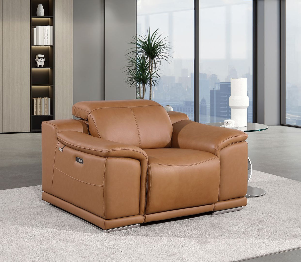 9762 Divanitalia Top Grain Italian Leather Power Reclining Chair with Adjustable Headrests - Cognac - SKU 9762-PWR-CH-COGNAC