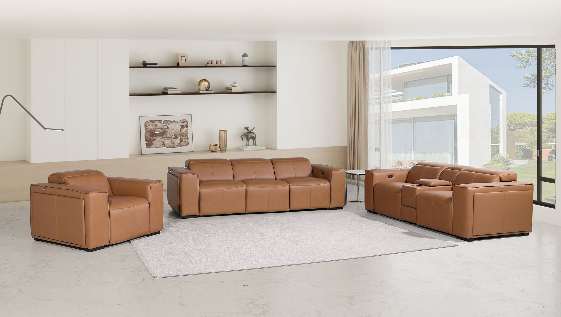 1224 Divanitalia 7-Piece Modular Power Reclining Sofa, Loveseat & Chair Set in Top Grain Italian Leather with 5 Power Recliners & Power Headrests