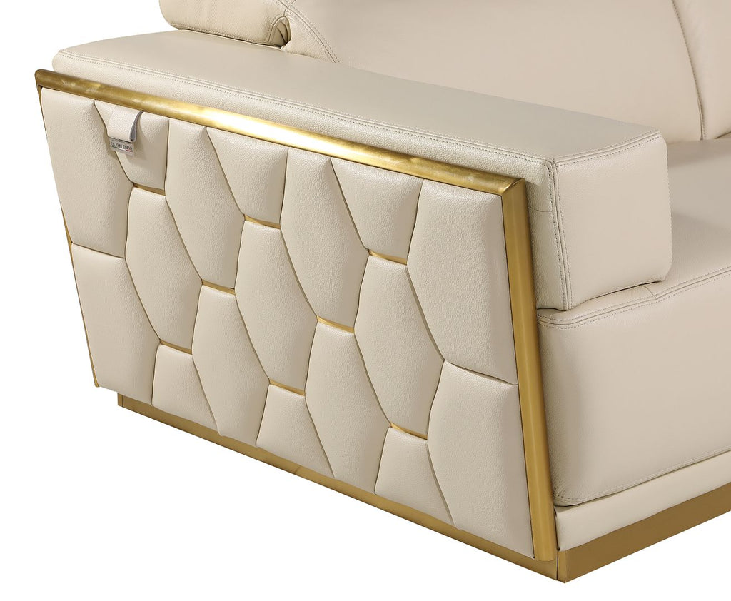 1111 Divanitalia 2-Piece Sofa Set with Adjustable Headrest in Top-grain Italian Leather - Cream - SKU 1111-BEIGE-2PC - view 10