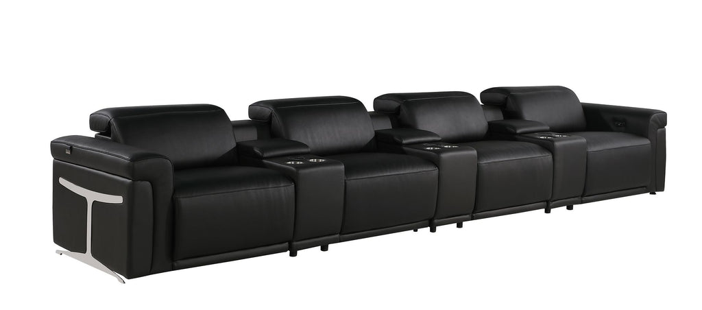 1126 Divanitalia 7-Piece Modular Power Reclining Sofa in Top Grain Italian Leather with 4 Power Recliners & Power Headrests - Black - SKU 1126-BLACK-7.4-HT - view 4