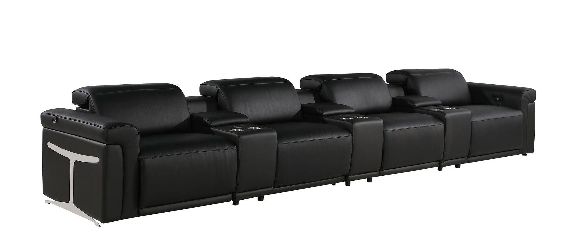 1126 Divanitalia 7-Piece Modular Power Reclining Sofa in Top Grain Italian Leather with 4 Power Recliners & Power Headrests - Black - SKU 1126-BLACK-7.4-HT - view 4