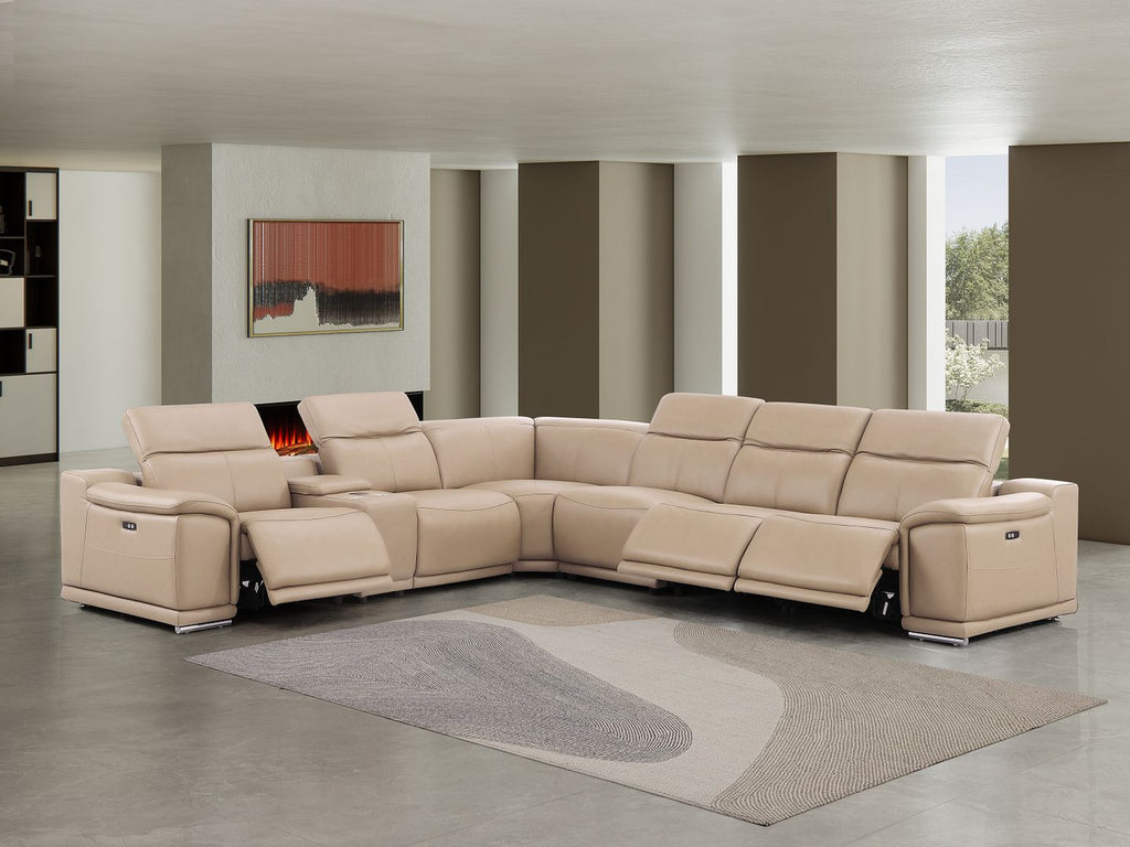 2679 7-Piece L-Shaped Power Reclining Sectional Sofa in Genuine Leather - 3 Recliners