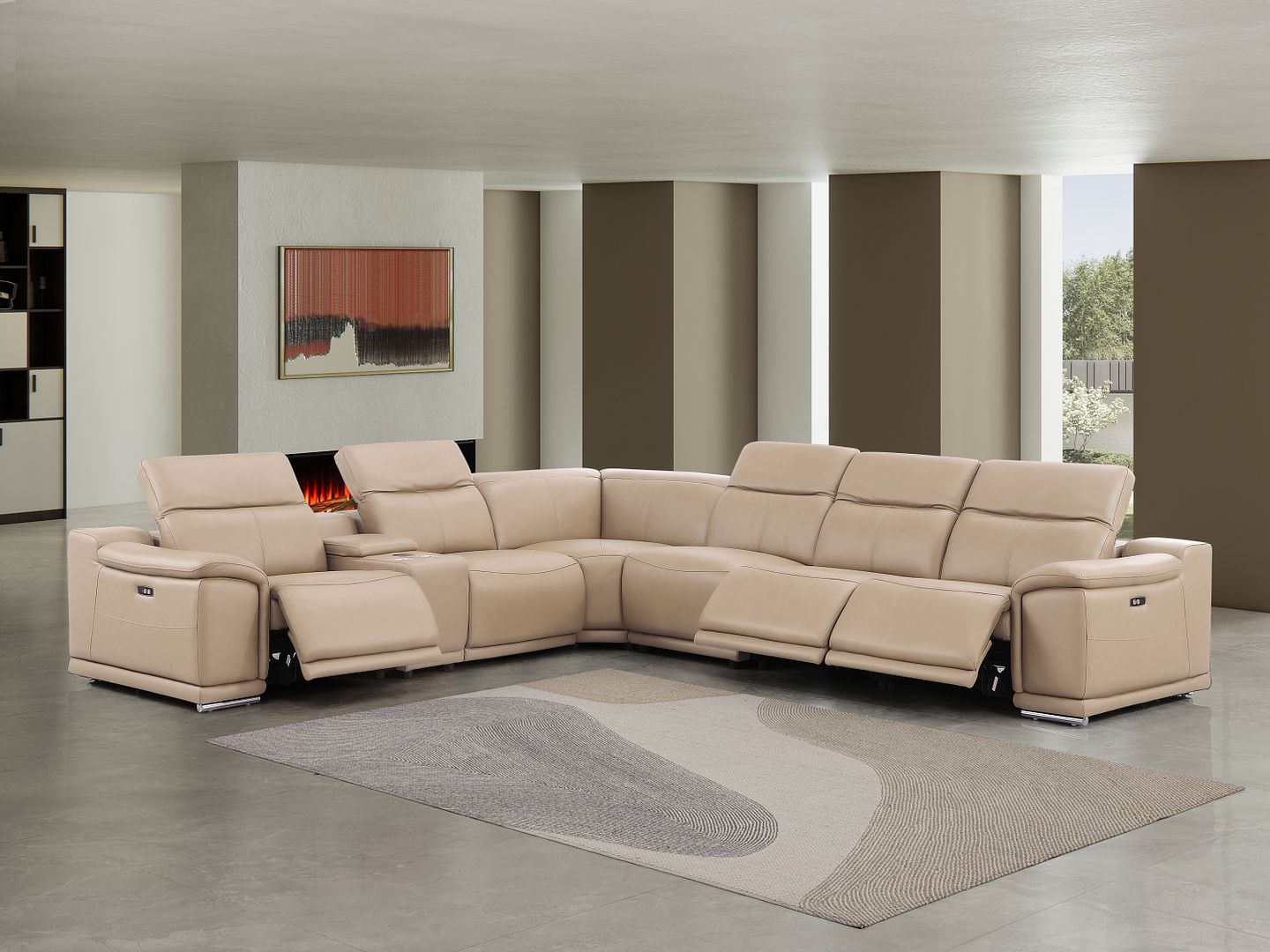 2679 7-Piece L-Shaped Power Reclining Sectional Sofa in Genuine Leather - 3 Recliners