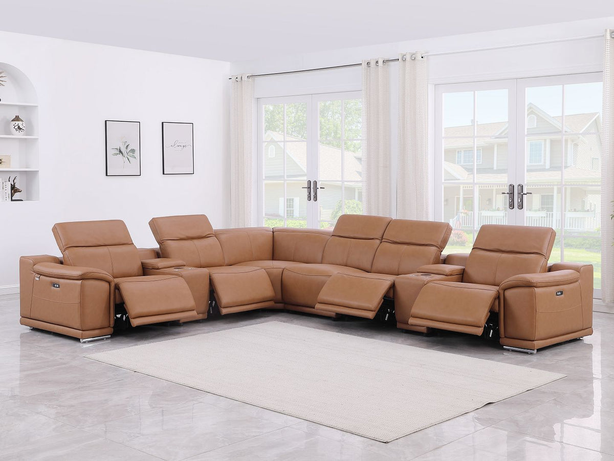 9762 Divanitalia 8-Piece L-Shaped Top Grain Italian Leather Sectional Sofa with 4 Power Recliners - Cognac - SKU 9762-COGNAC-8PC-4PWR-SECTIONAL-GROUP - view 2
