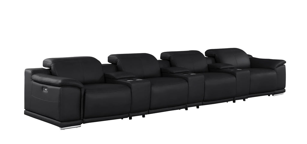 2679 Genuine Leather Sofa with 4 Power Recliners, Power Headrests & 3 Storage Consoles