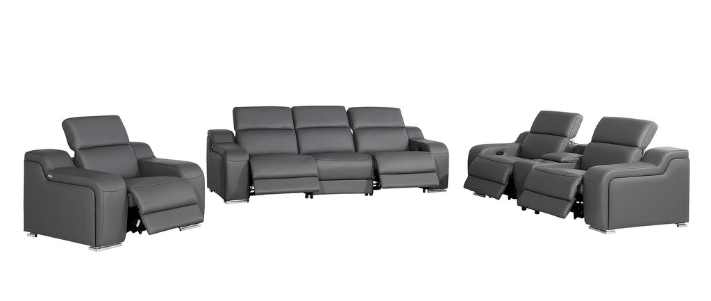 1116 Divanitalia 7-Piece Modular Power Reclining Sofa, Loveseat & Chair Set in Top Grain Italian Leather with 5 Power Recliners & Power Headrests - Dark Grey - SKU 1116-DK_GREY-7.5-HT-3PC - view 4