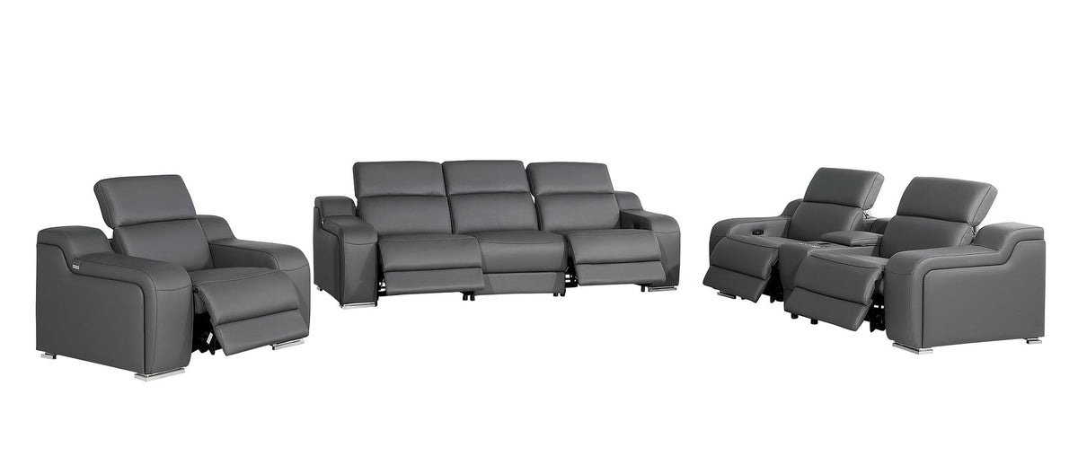 1116 Divanitalia 7-Piece Modular Power Reclining Sofa, Loveseat & Chair Set in Top Grain Italian Leather with 5 Power Recliners & Power Headrests - Dark Grey - SKU 1116-DK_GREY-7.5-HT-3PC - view 4