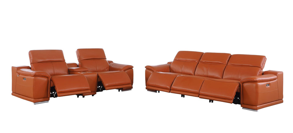 9762 Divanitalia 6-Piece Modular Power Reclining Sofa and Console Loveseat Set with 5 Power Recliners in Top Grain Italian Leather - Camel - SKU 9762-CAMEL-6.5-HT - view 4