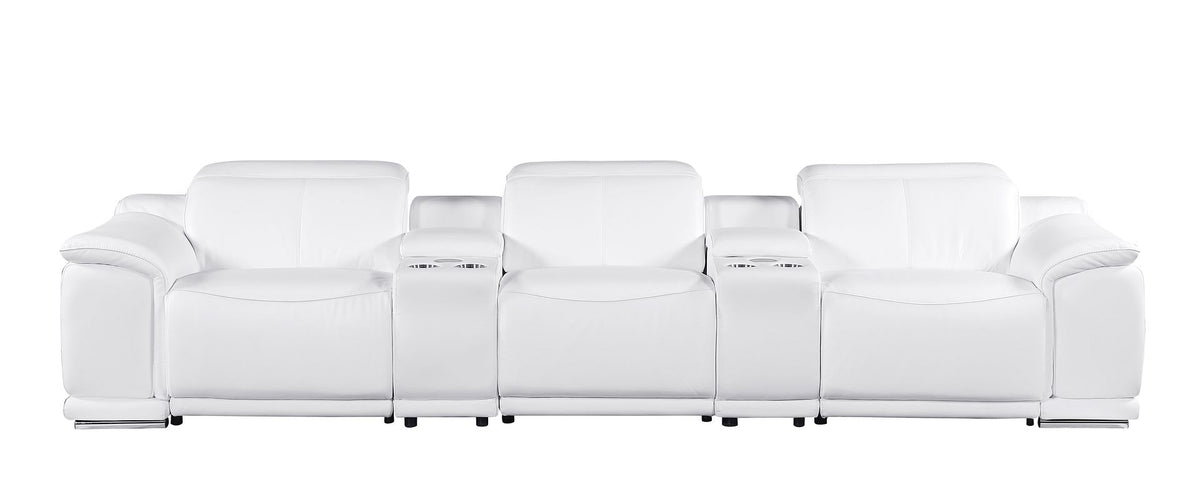 9762 Divanitalia 5-Piece Modular Power Reclining Sofa and Loveseat Set with 3 Power Recliners in Top Grain Italian Leather - White - SKU 9762-WHITE-5.3-HT - view 3
