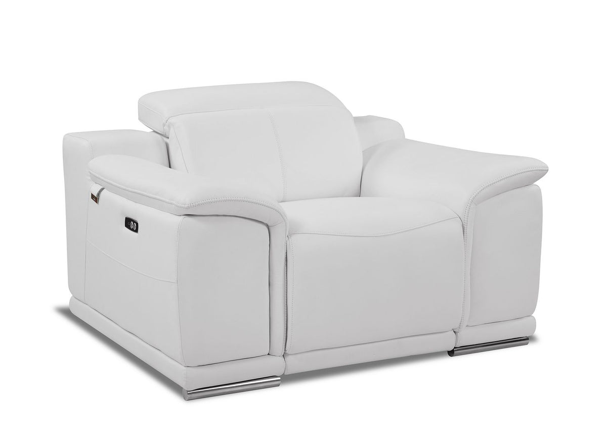 9762 Divanitalia Top Grain Italian Leather Power Reclining Chair with Adjustable Headrests - White - SKU 9762-PWR-CH-WHITE - view 2
