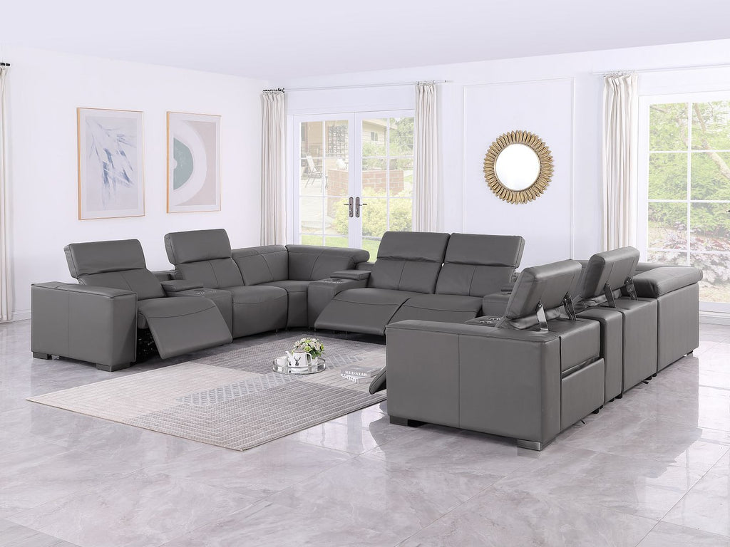 1208 12 Piece U-Shaped Leather Sectional Sofa with 4 Power Recliners & Power Headrest