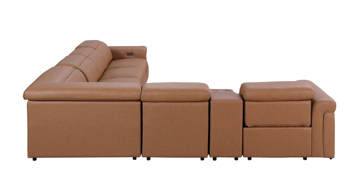 1126 Divanitalia 7-Piece L-Shaped Sectional Sofa in Top Grain Italian Leather with 3 Power Recliners & Power Headrests - Cognac - SKU 1126-COGNAC-SEC-7PC-3PWR-SECTIONAL-GROUP - view 6