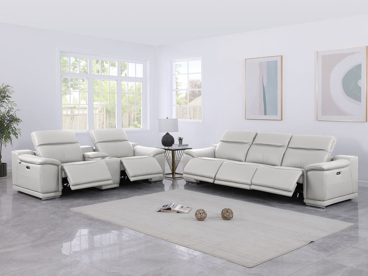 9762 Divanitalia 6-Piece Modular Power Reclining Sofa and Console Loveseat Set with 5 Power Recliners in Top Grain Italian Leather - Light Grey - SKU 9762-LT-GREY-6.5-HT - view 2