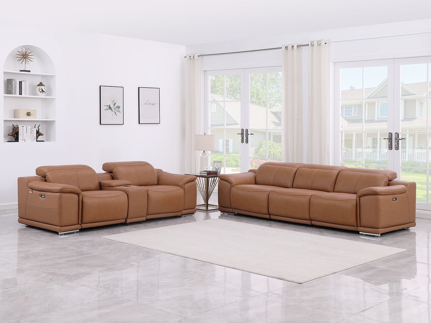 9762 Divanitalia 6-Piece Modular Power Reclining Sofa and Console Loveseat Set with 5 Power Recliners in Top Grain Italian Leather - Cognac