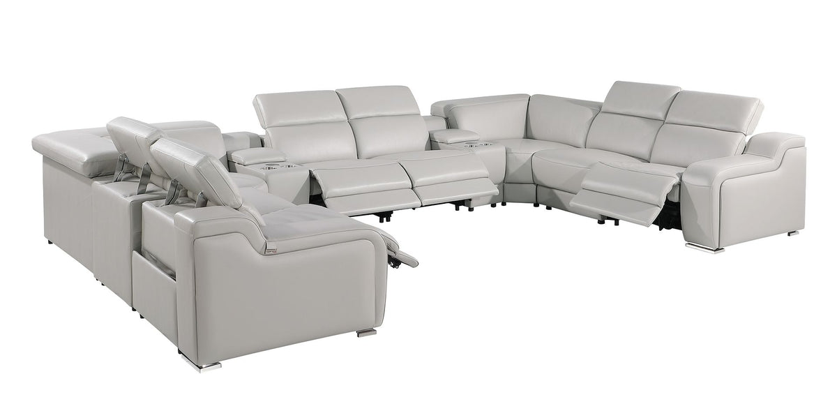 1116 Divanitalia 10-Piece U-Shaped Sectional Sofa in Top Grain Italian Leather with 4 Power Recliners & Power Headrests - Light Grey - SKU 1116-LT_GREY-10PC-4PWR-U-SECTIONAL-GROUP - view 5