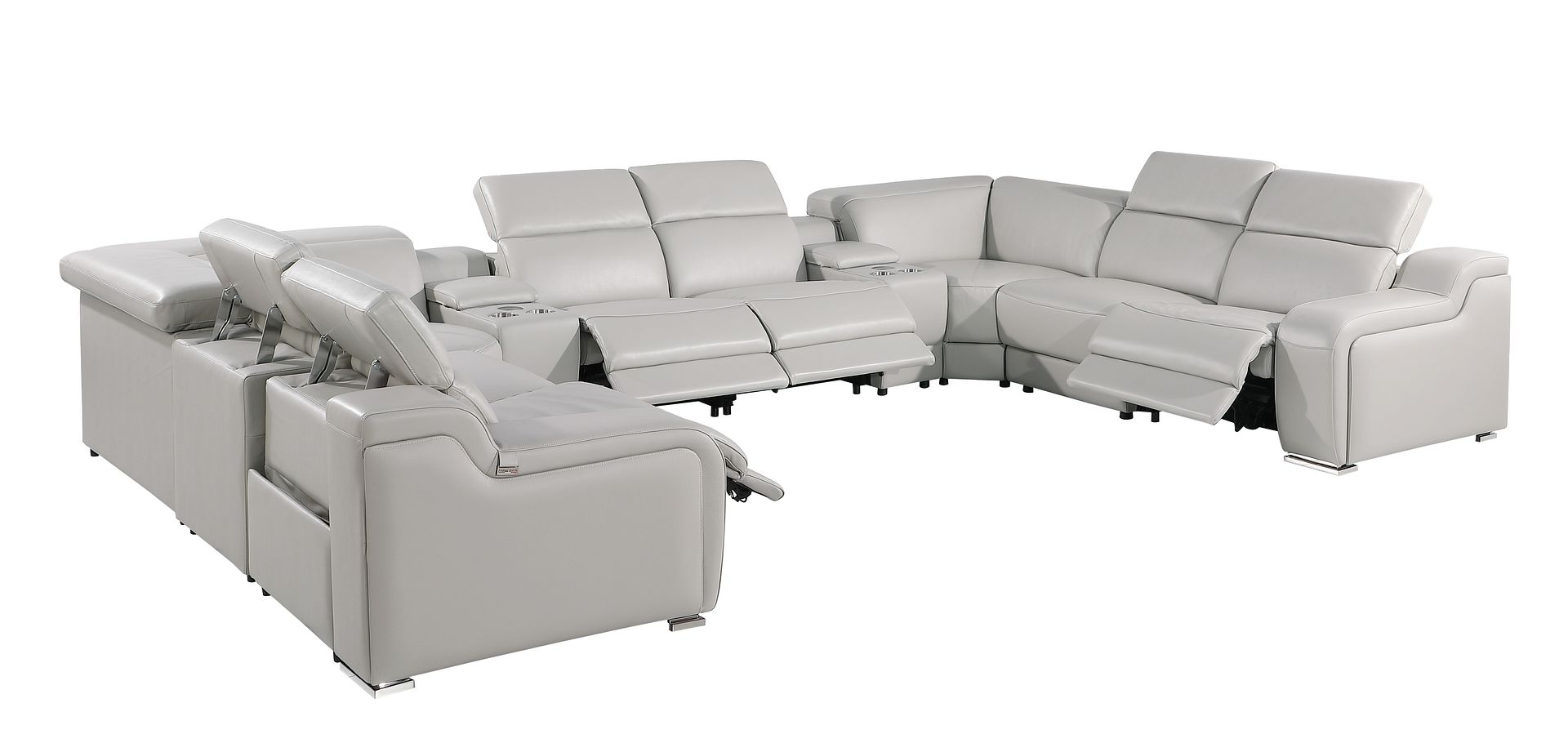 1116 Divanitalia 10-Piece U-Shaped Sectional Sofa in Top Grain Italian Leather with 4 Power Recliners & Power Headrests