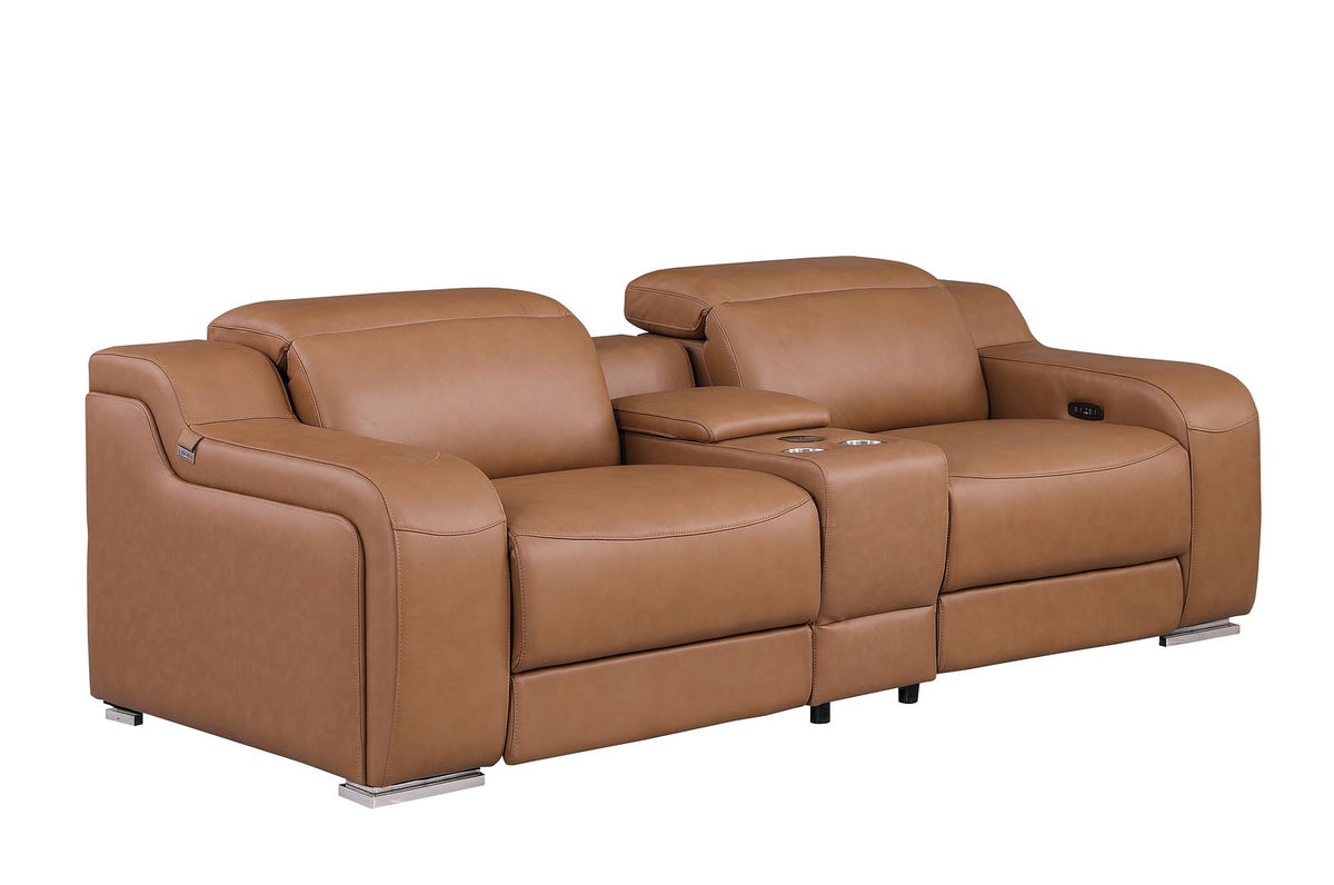 1116 DivanItalia 6-Piece Modular Power Reclining Sofa and Console Loveseat Set in Top Grain Italian Leather with 5 Power Recliners & Power Headrests - Cognac - SKU 1116-COGNAC-6.5-HT - view 9
