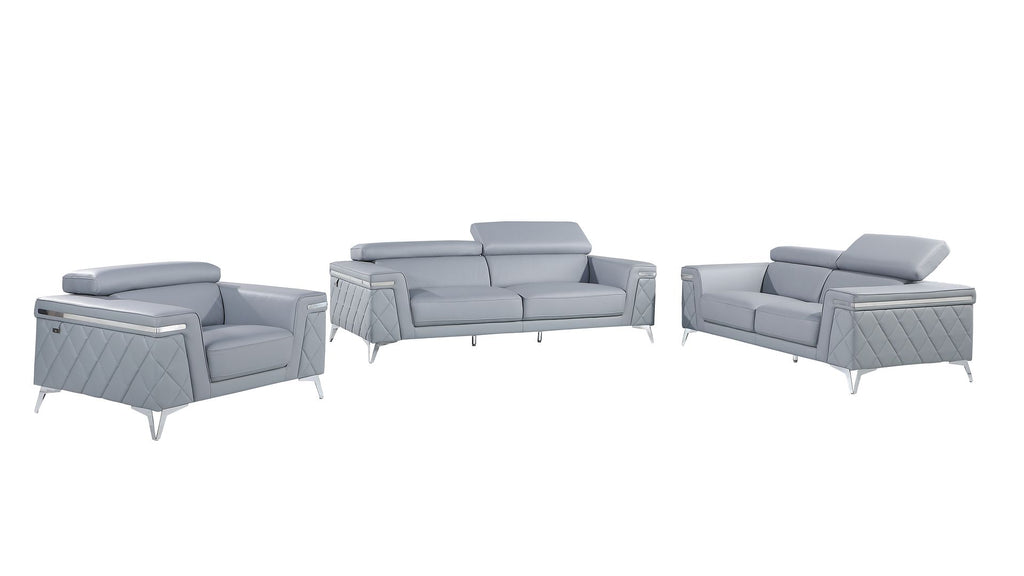 1140 Divanitalia 3-Piece Sofa Set with Adjustable Headrest in Top-grain Italian Leather - Light Blue - SKU 1140-LT-BLUE-3PC - view 2