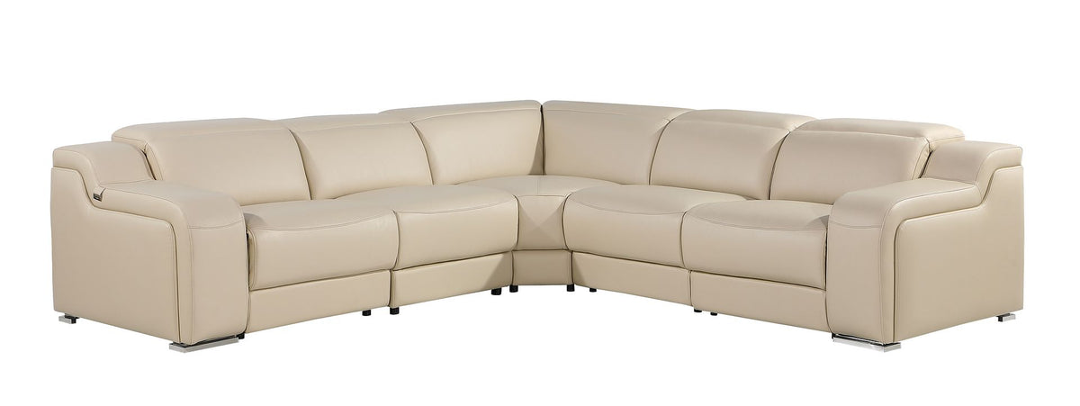 1116 Divanitalia 5-Piece L-Shaped Sectional Sofa in Top Grain Italian Leather with 3 Power Recliners & Power Headrests - Beige - SKU 1116-BEIGE-5PC-3PWR-SECTIONAL- GROUP - view 2