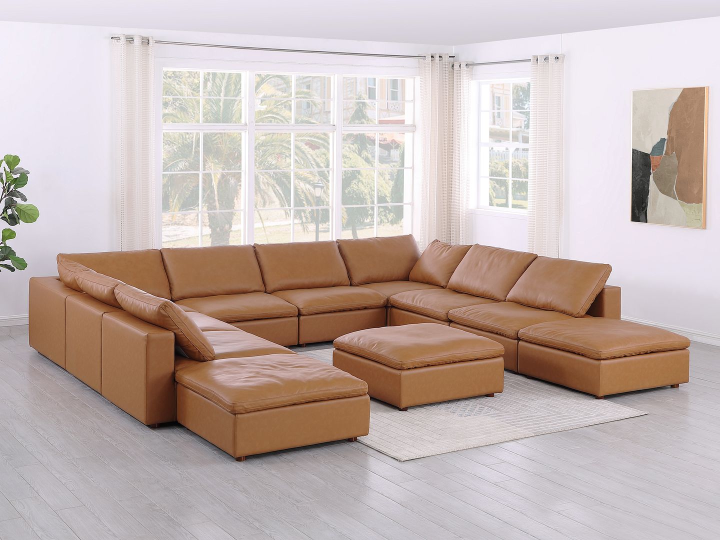 1100 Divanitalia Top-grain Italian Leather 11-Piece Sectional Sofa with Chaise - Cognac
