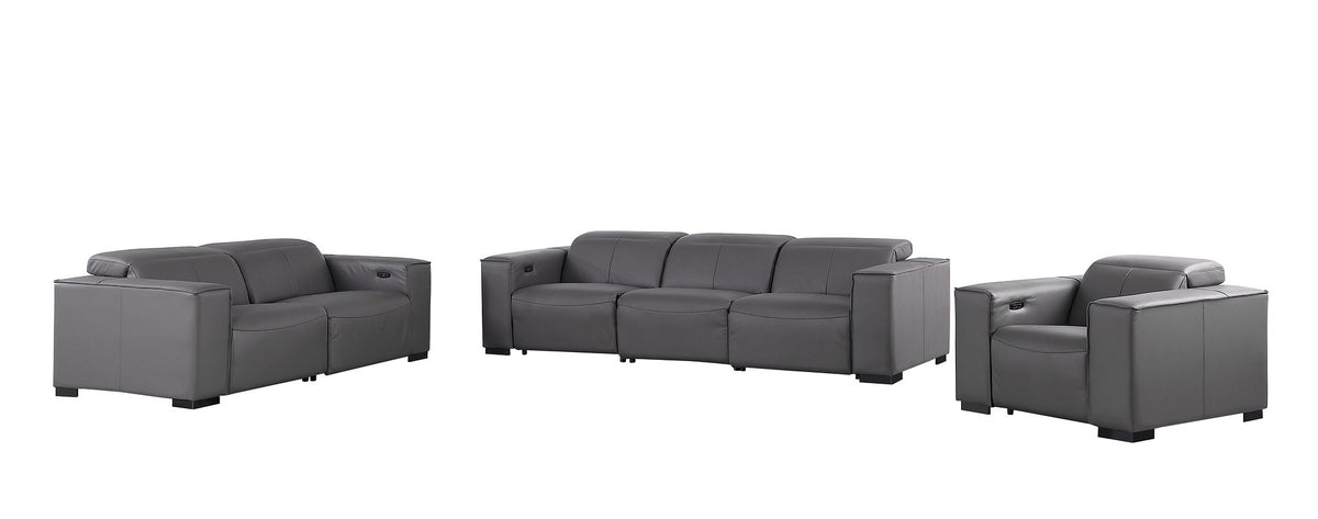 1208 Leather Reclining Set - Sofa, Loveseat & Chair with 5 Power Recliners - Dark Grey - SKU 1208-DK-GREY-6.5-HT-3PC - view 3