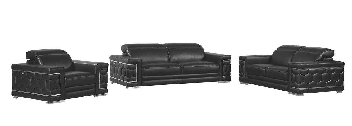 692 Divanitalia 3-Piece Sofa Set with Adjustable Headrest in Top-grain Italian Leather - Black - SKU 692- BLACK 3PC (S/L/CH) - GROUP - view 2