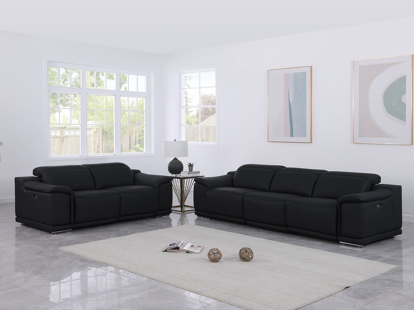 9762 Divanitalia 5-Piece Modular Power Reclining Sofa and Loveseat Set with 5 Power Recliners in Top Grain Italian Leather - Black