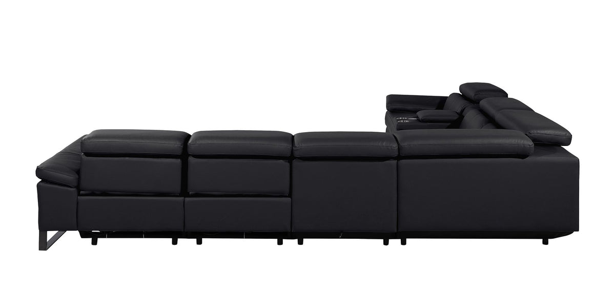 1246 Divanitalia 7-Piece L-Shaped Modular Power Reclining Sectional Sofa with 3 Power Recliners and Power Headrests - Top Grain Italian Leather - Black - SKU 1246-BLACK-7PC-3PWR-SECTIONAL - view 6