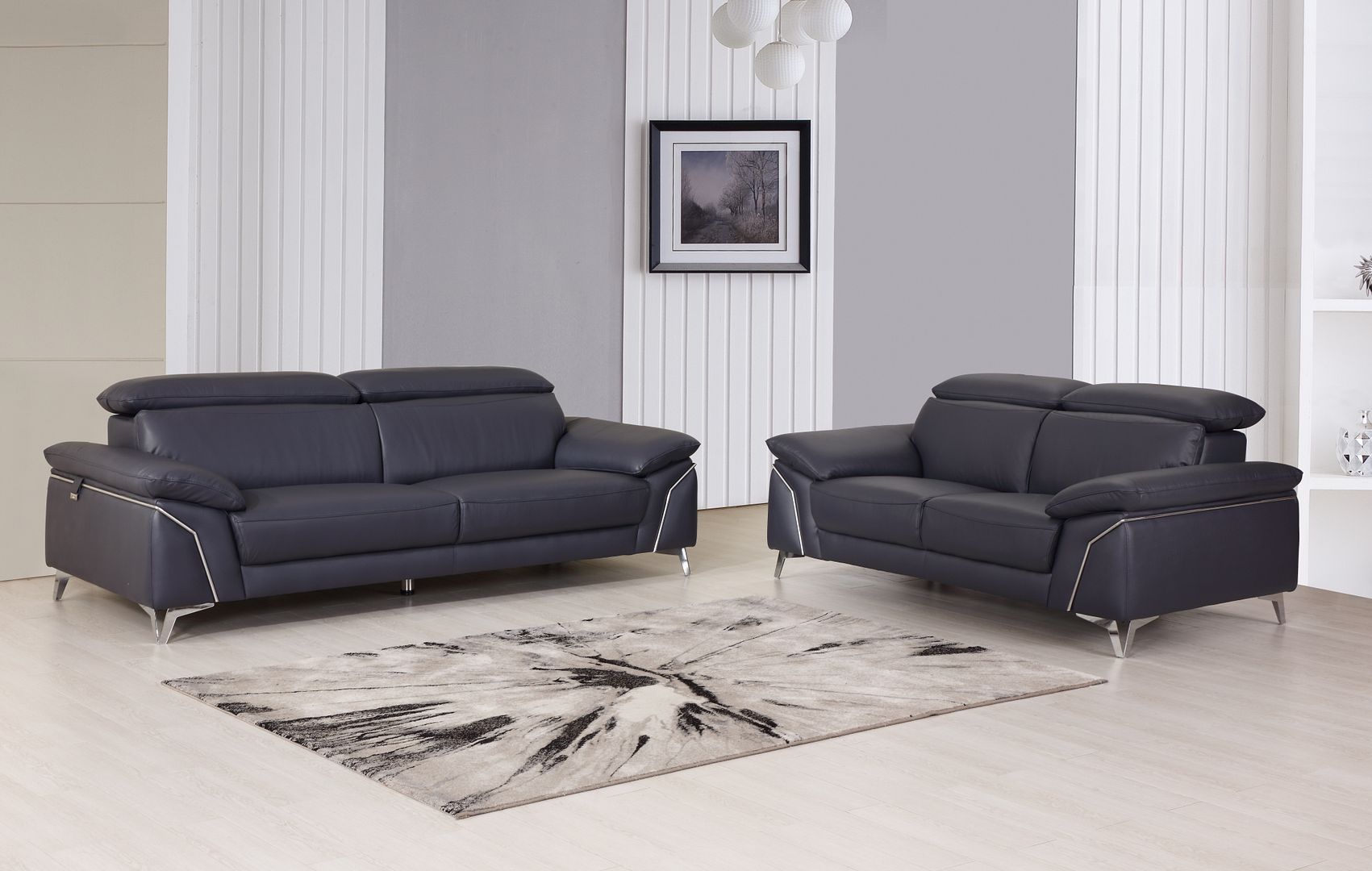 727 Divanitalia 2-Piece Sofa Set with Adjustable Headrest in Top-grain Italian Leather - Navy