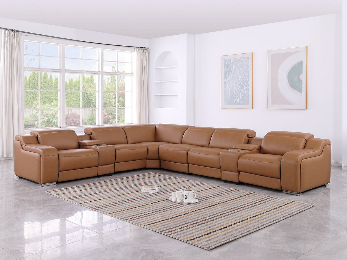 1116 Divanitalia 8-Piece L-Shaped Sectional Sofa in Top Grain Italian Leather with 4 Power Recliners & Power Headrests - Cognac - SKU 1116-COGNAC-8PC-4PWR-SECTIONAL - GROUP