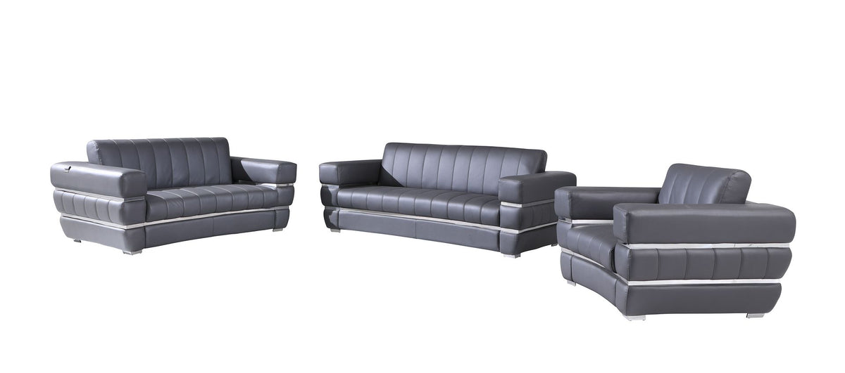 904 Divanitalia 3-Piece Sofa Set in Top-grain Italian Leather - Dark Grey - SKU 904- DARK GRAY 3PC (S/L/CH) - GROUP - view 2